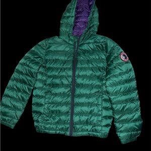 Stylish Green and Purple Kids Puffer Jacket